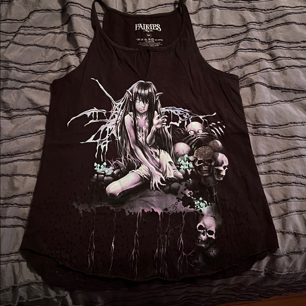 Fairies by Trick: Black Tank Top with Gothic Fairy Design